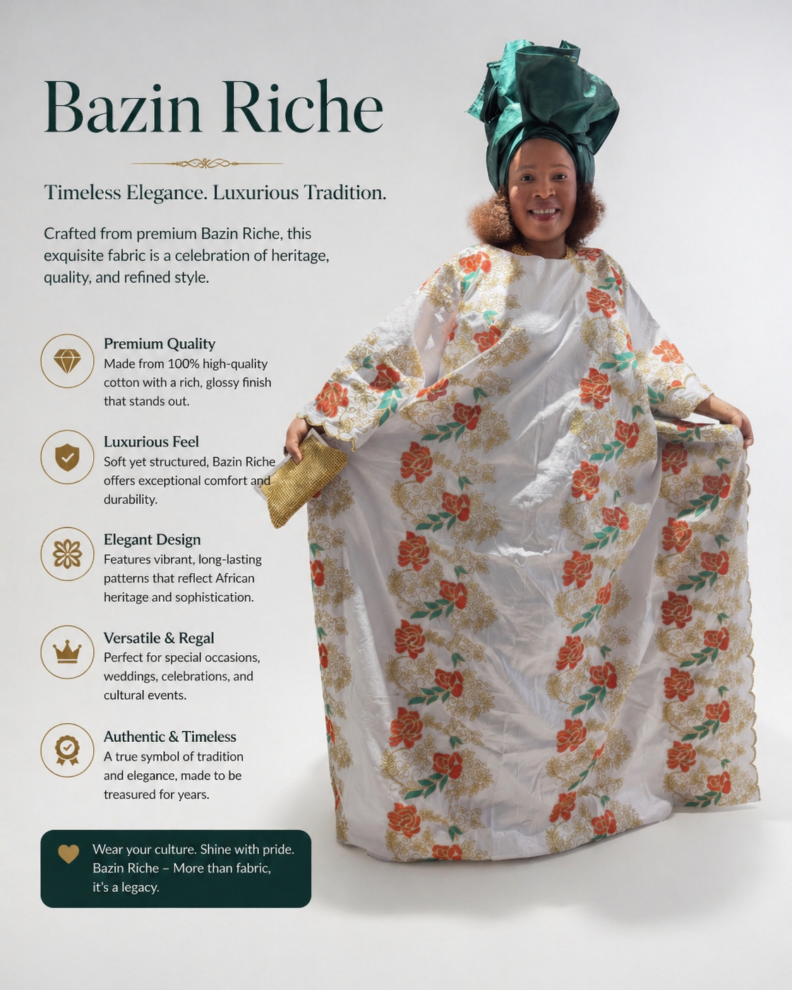 Bazin Riche Royal Floral Boubou - Timeless Elegance