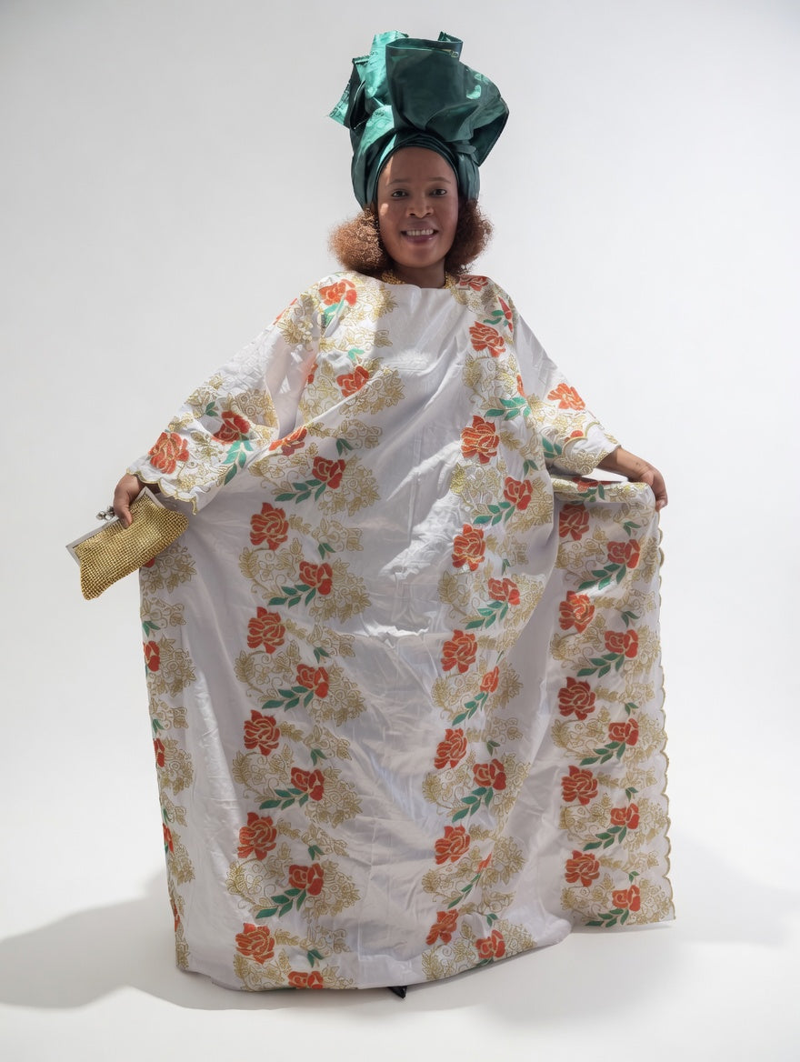 Bazin Riche Royal Floral Boubou - Timeless Elegance