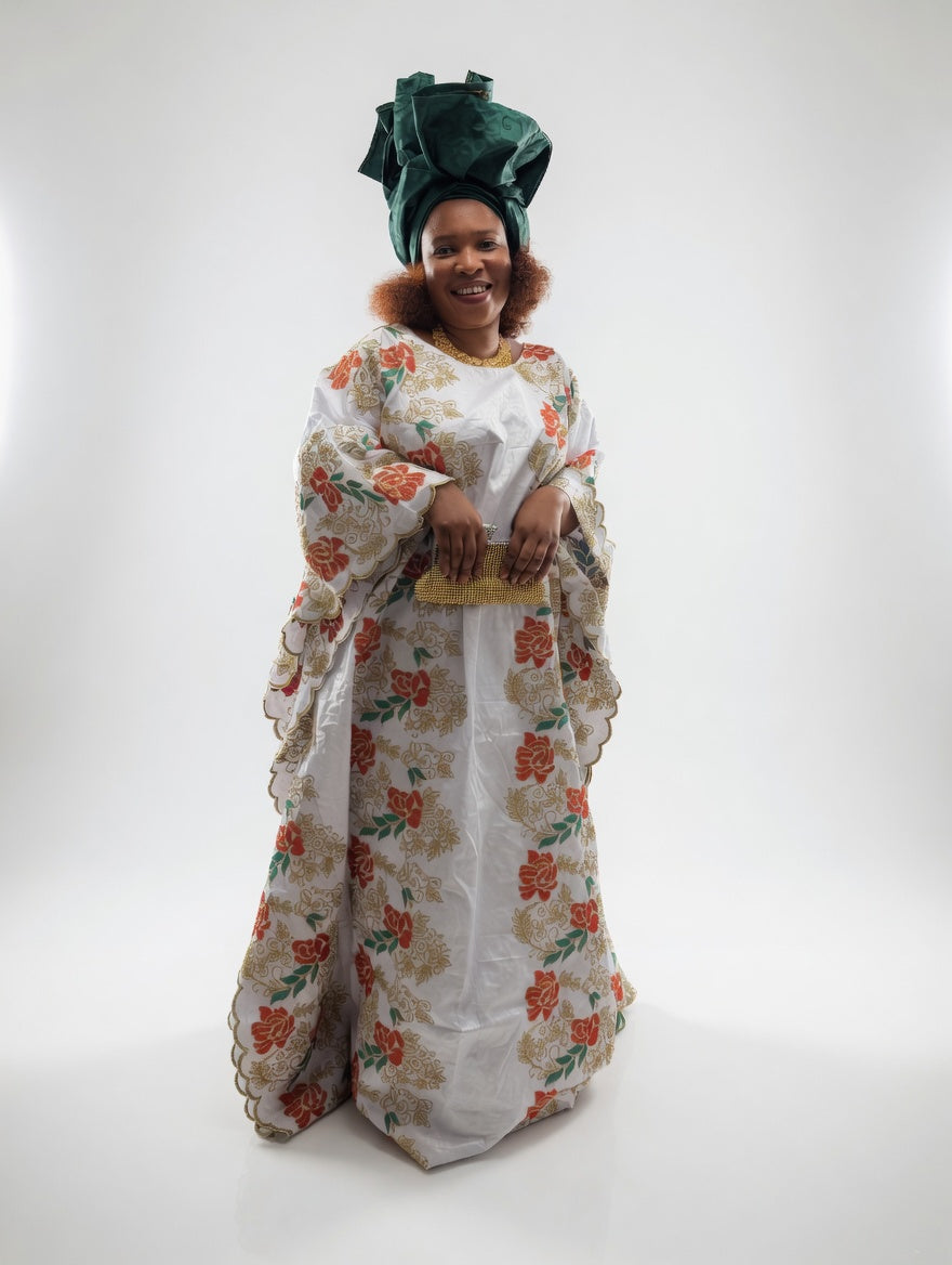 Bazin Riche Royal Floral Boubou - Timeless Elegance