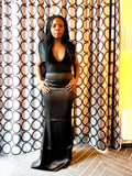 Royal Black Elegant Glamorous Sheath Dress With Plunging Neck