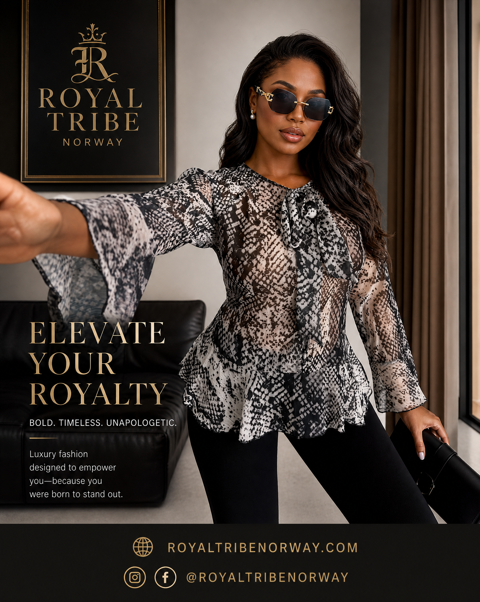 Royal Black Elegant Bell Sleeve Blouse