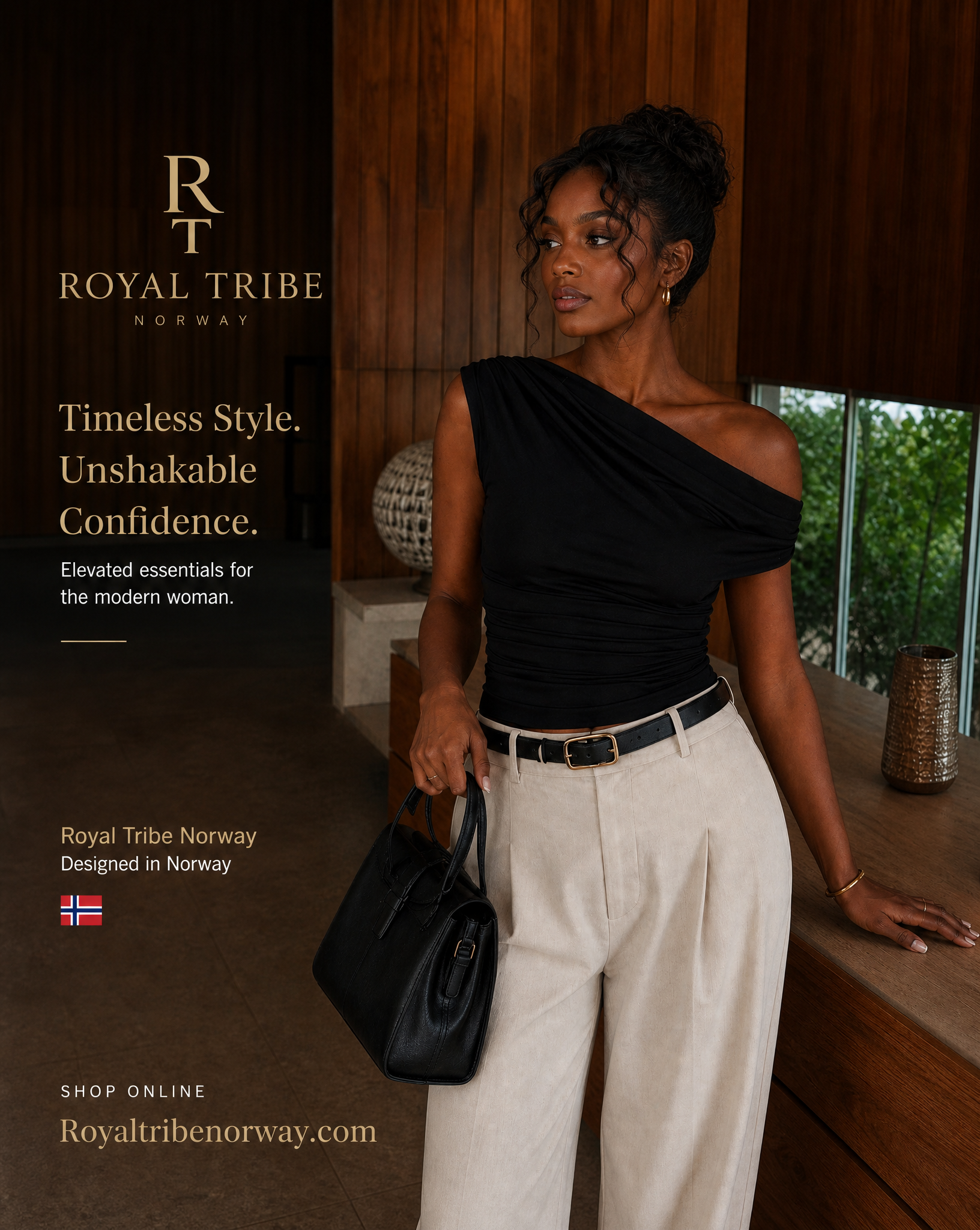 Royal Black Elegant One Shoulder Slim Fit Blouse